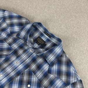 Pendleton Frontier Shirt Mens L Blue Gray Pearl Snap Plaid Short Sleeve Western